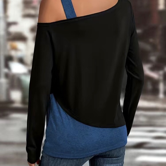 Colorblock Cold Shoulder T-shirt - Picture 2 of 3